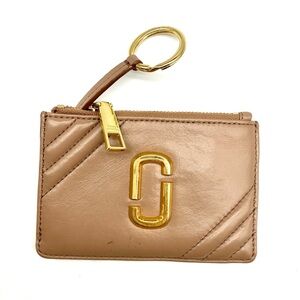 MARC JACOBS TOP ZIP MULTI CARD KEY WALLET DUSTY ROSE PINK LEATHER GOLD LOGO